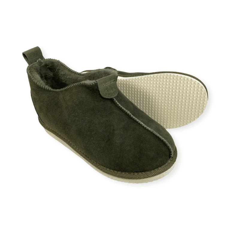 Kapcie damskie skórzane ocieplane khaki