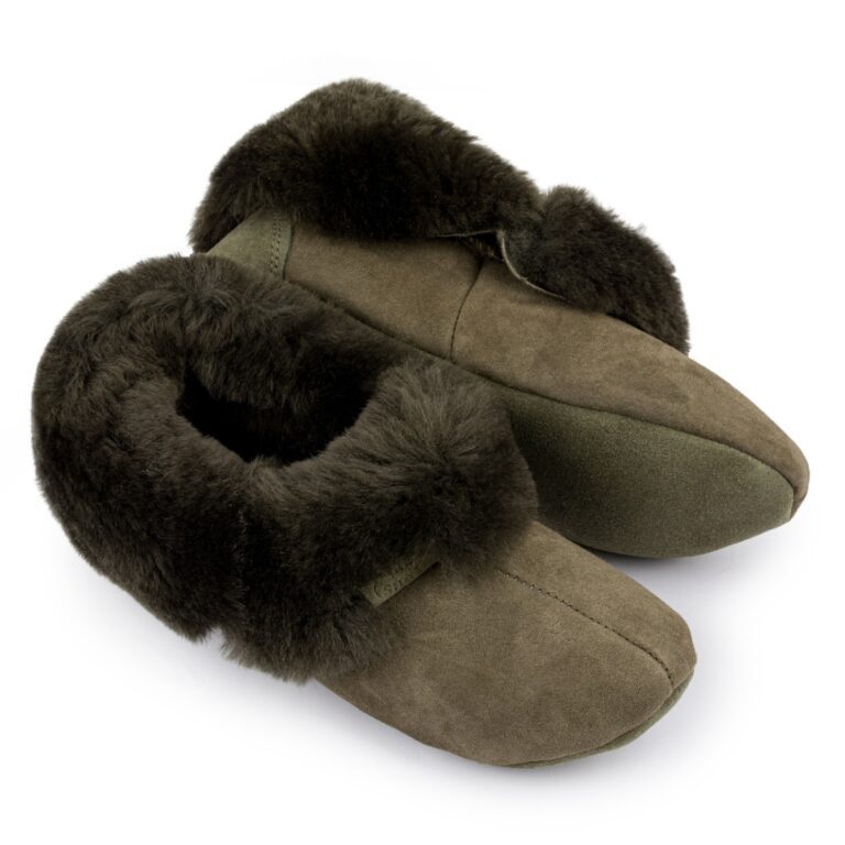 Kapcie damskie khaki naturalne wełniane