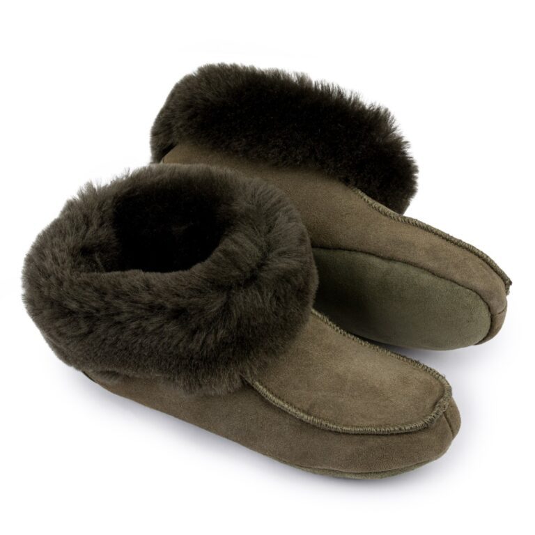 Kapcie damskie khaki wełniane naturalne