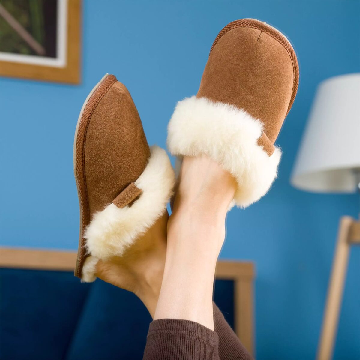 Damskie kapcie skórzane IRE SHOES – kapcie ze skóry owczej, ciepłe i wygodne - obrazek 4