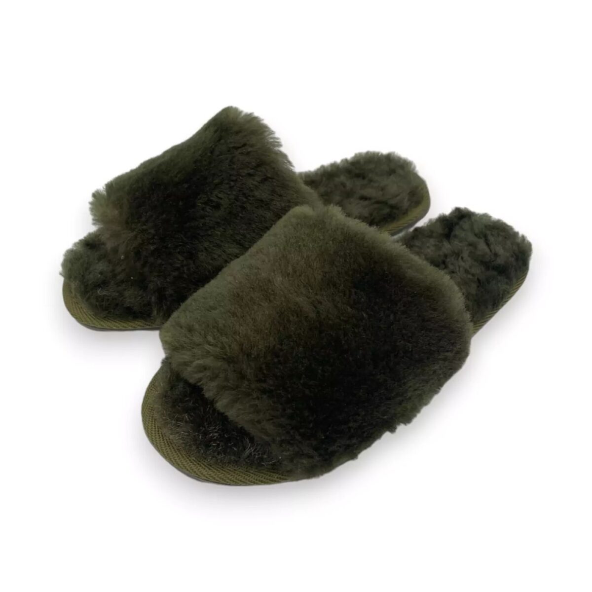 Kapcie odkryte wełniane IRE SHOES – puchate kapcie skórzane damskie - obrazek 3