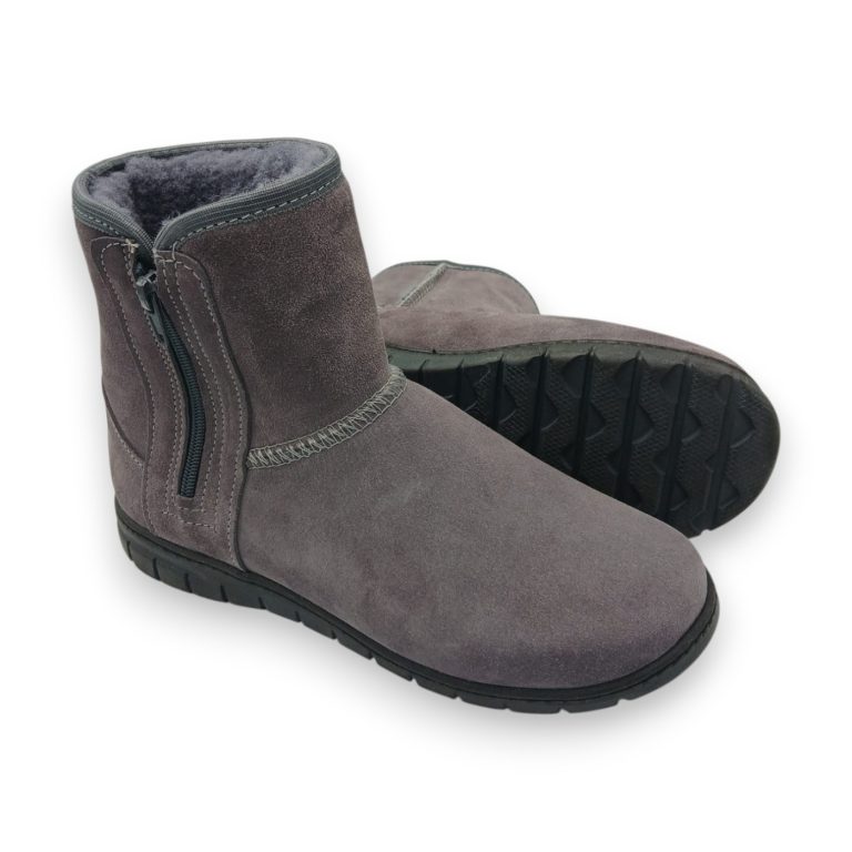 botki damskie skórzane ocieplane wełną szare