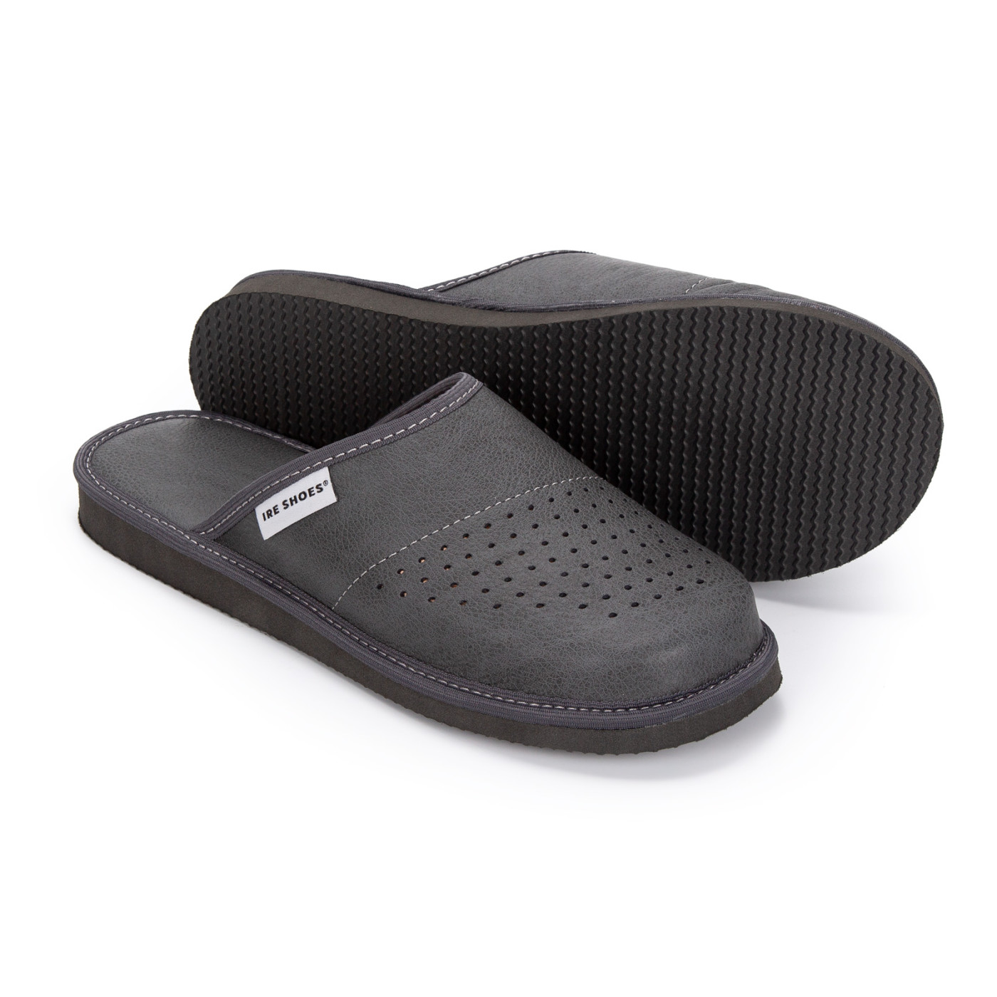 Kapcie męskie skórzane szare Ire Shoes